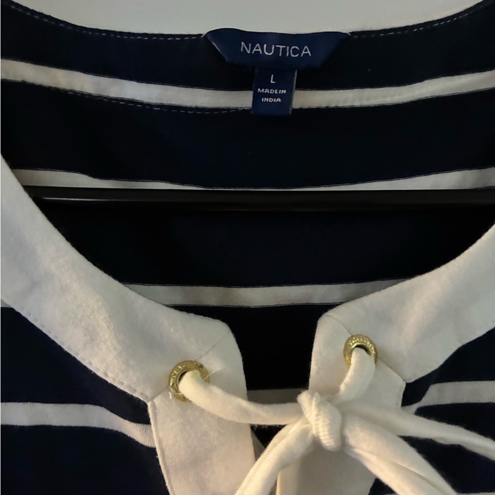 Nautica size large Navy and White Striped women’s Dress large - Picture 3 of 5
